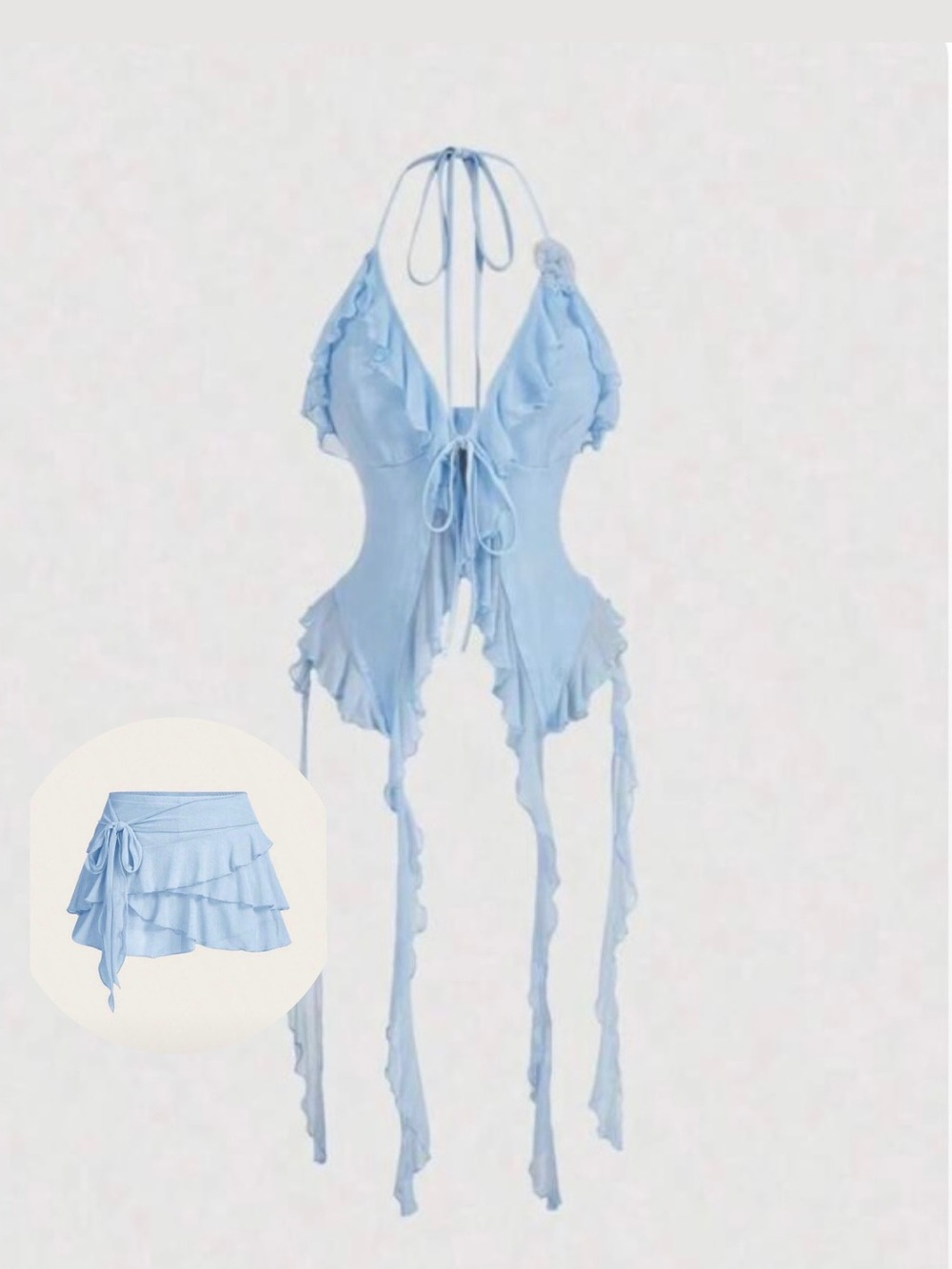 Blue Y2K Ruffle Two Piece